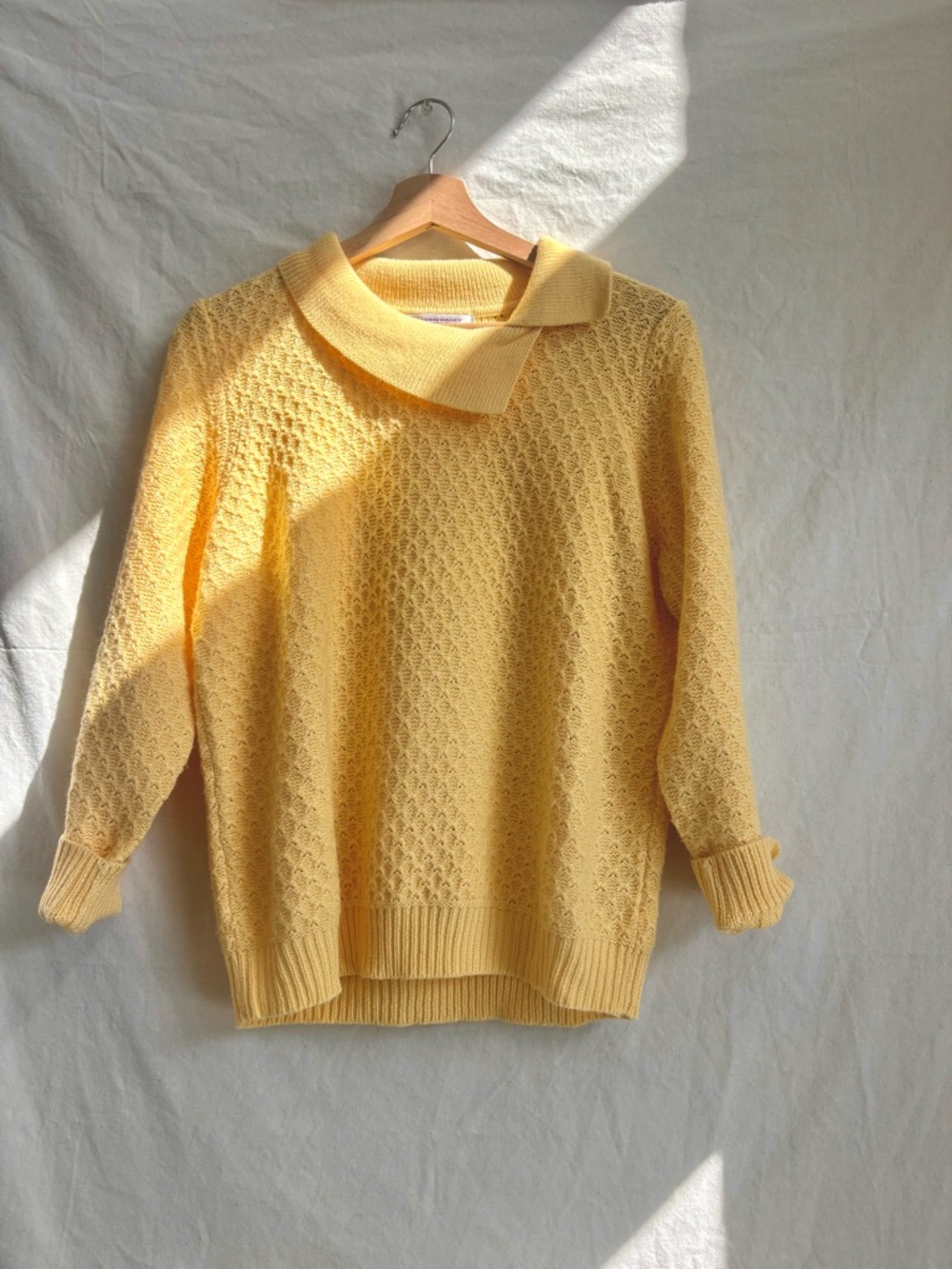 Soft Yellow Women's Knit Sweater with Folded Collar